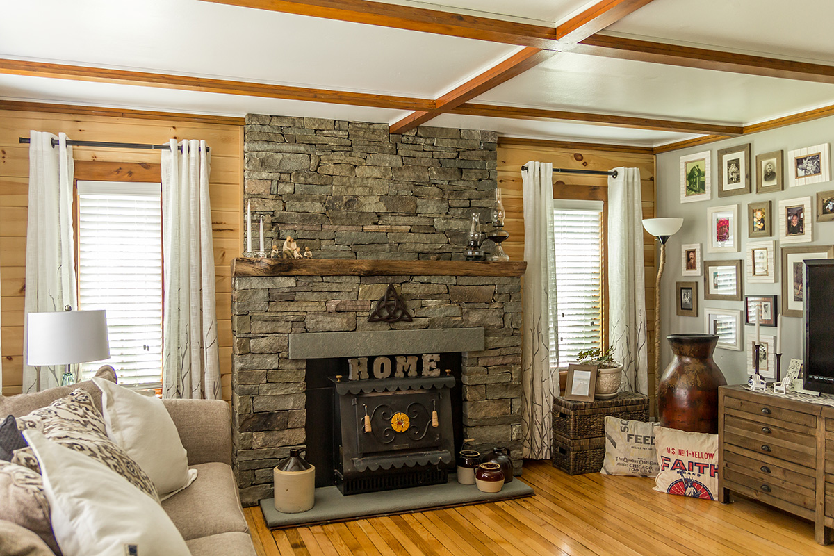 Interior Natural Stone Veneer Fireplace Country Living Sullivan County NY