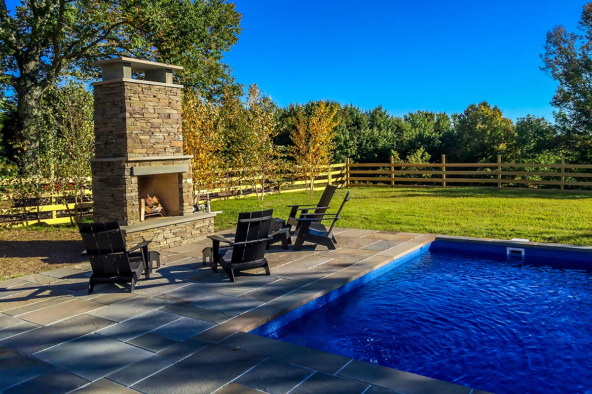 Stone Pool Deck and Outdoor Fireplace Sullivan County NY